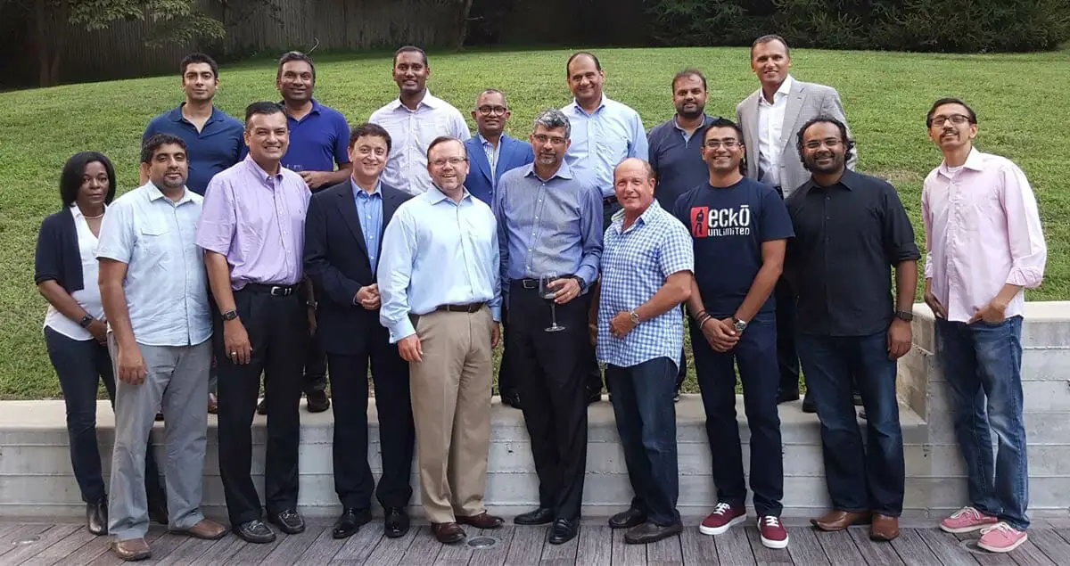 Members posing outdoors during the dinner meeting.